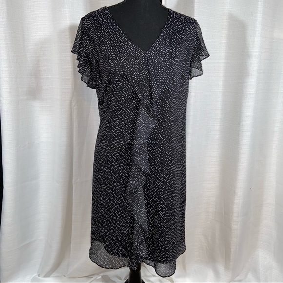 Emma & Michele Dresses & Skirts - Emma & Michele sheer flutter dress L black w/white polka dot